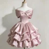 Pink Satin Tiered Bubble Skirt Sweet 16 Dress