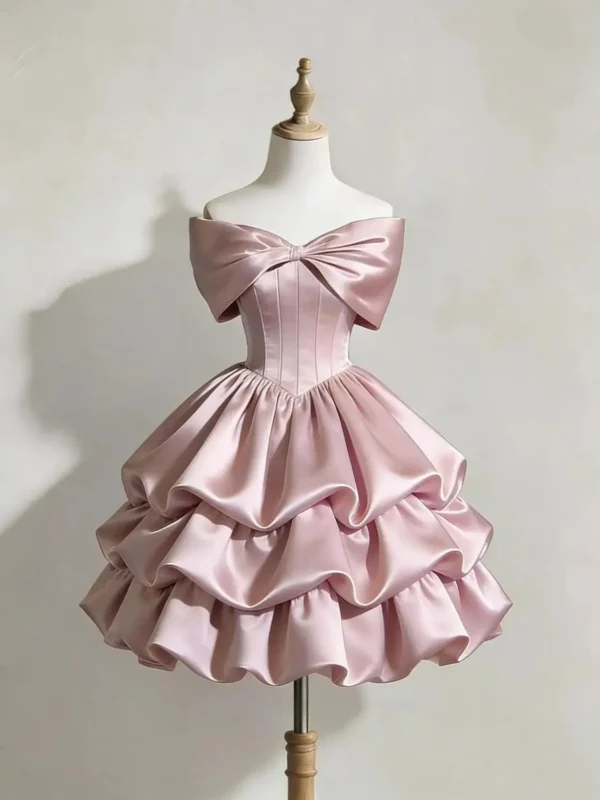 Pink Satin Tiered Bubble Skirt Sweet 16 Dress