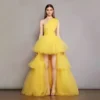 Yellow One-Shoulder High-Low Sweet 16 Tulle Dress