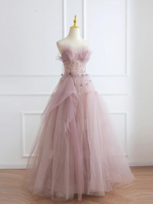 Dusty Pink Butterfly Tulle Sweet 16 Dress Corset Fairy Ball Gown