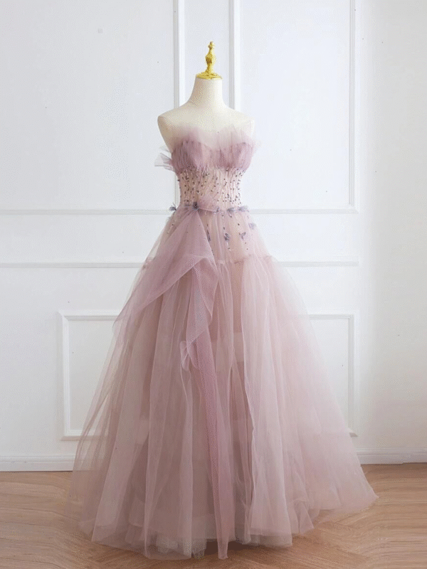Dusty Pink Butterfly Tulle Sweet 16 Dress Corset Fairy Ball Gown