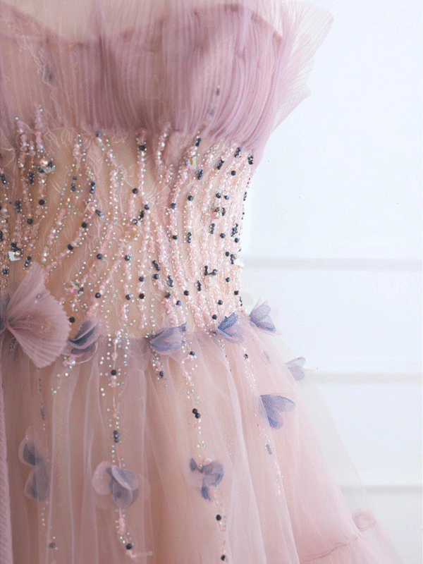 Dusty Pink Butterfly Tulle Sweet 16 Dress Corset Fairy Ball Gown