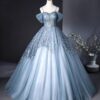 Blue Lace Applique Tulle Sweet 16 Dress