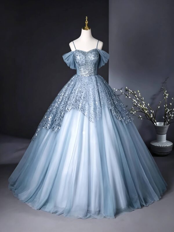 Blue Lace Applique Tulle Sweet 16 Dress