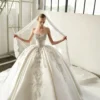 Embroidered Satin Wedding Dress with Crystal Corset