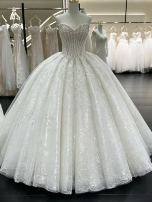 Sweetheart Sparkly Lace Wedding Dress with Corset