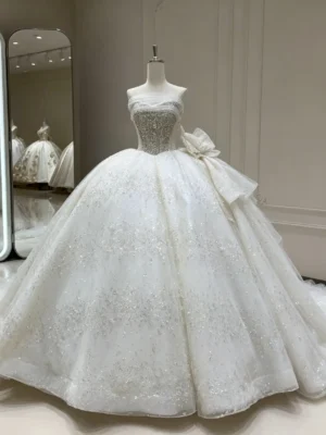 Crystal Beaded Corset Sparkly Tulle Ball Gown Wedding Dress