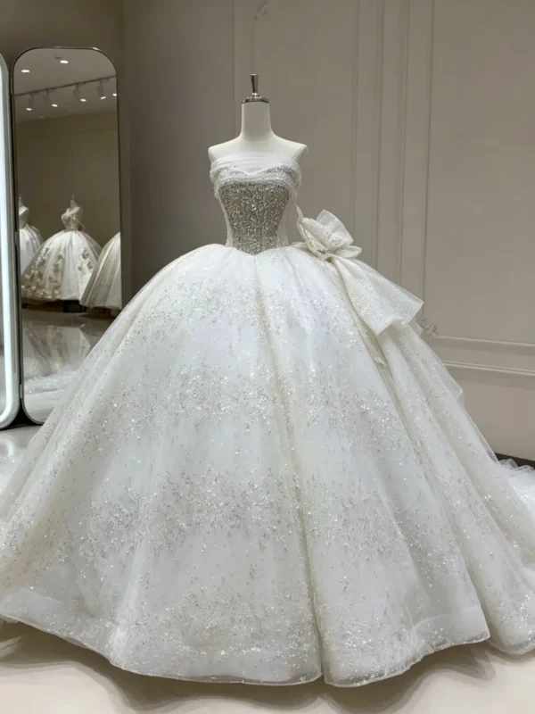 Crystal Beaded Corset Sparkly Tulle Ball Gown Wedding Dress