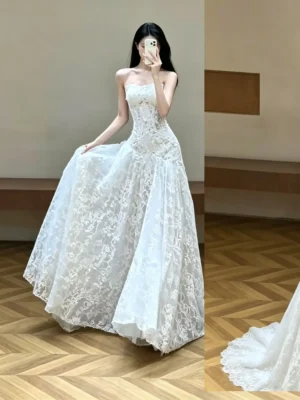 Luxury Illusion Lace Trumpet Wedding Dress