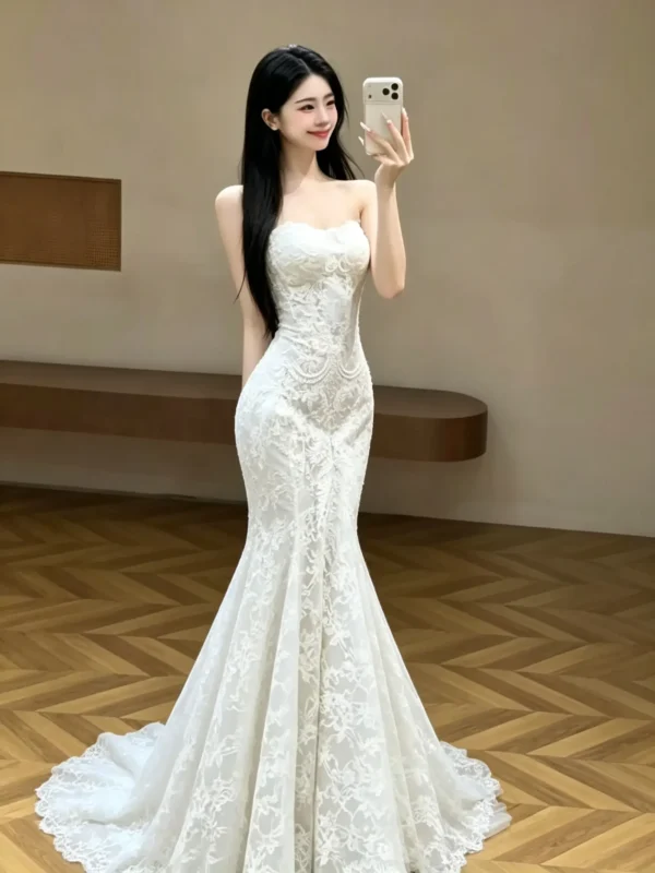 Luxury Illusion Lace Trumpet Wedding Dress