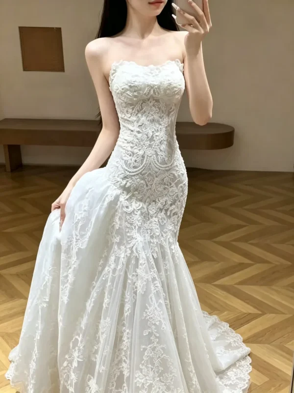 Luxury Illusion Lace Trumpet Wedding Dress
