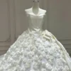 Luxury Sleek Bodice Wedding Dress with Voluminous All-Over Floral Rosette Ball Gown