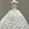 Luxury Sleek Bodice Wedding Dress with Voluminous All-Over Floral Rosette Ball Gown