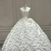 Luxury Sleek Bodice Wedding Dress with Voluminous All-Over Floral Rosette Ball Gown