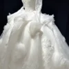 Luxury Long Sleeve Lace Ball Gown - Plunging V-Neck