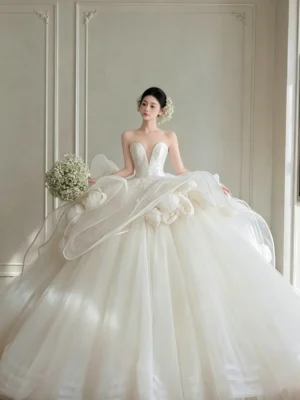 Luxury 3D Floral Ball Gown - Plunge Sweetheart Dress