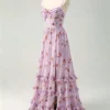 Lavender Floral Corset Tiered Sweet 16 Dress