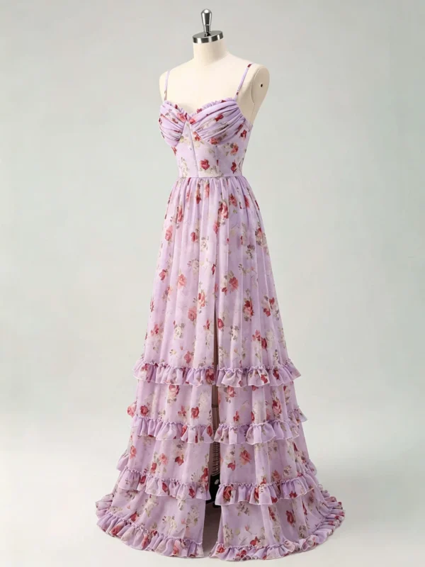 Lavender Floral Corset Tiered Sweet 16 Dress