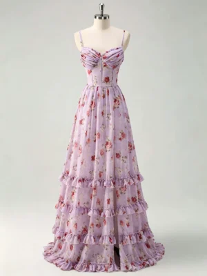 Lavender Floral Corset Tiered Sweet 16 Dress