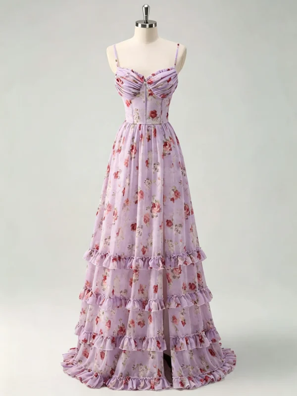 Lavender Floral Corset Tiered Sweet 16 Dress