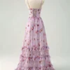 Lavender Floral Corset Tiered Sweet 16 Dress