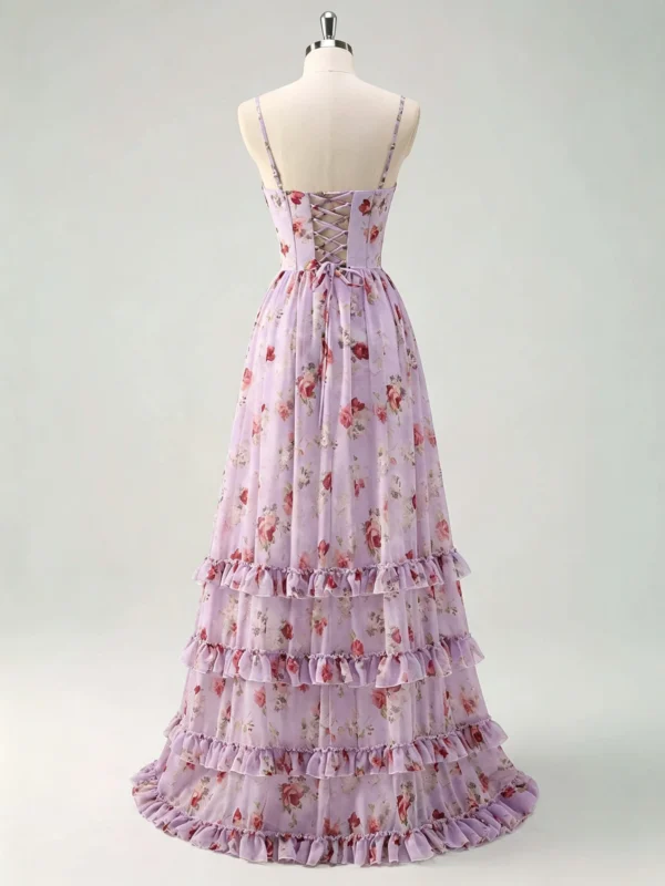 Lavender Floral Corset Tiered Sweet 16 Dress