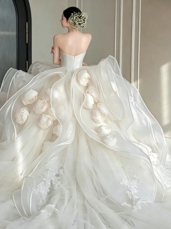 Luxury 3D Floral Ball Gown - Plunge Sweetheart Dress