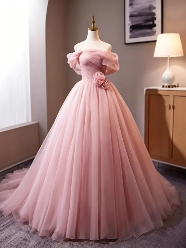 Dusty Rose Tulle Sweet 16 Dress with 3D Flower