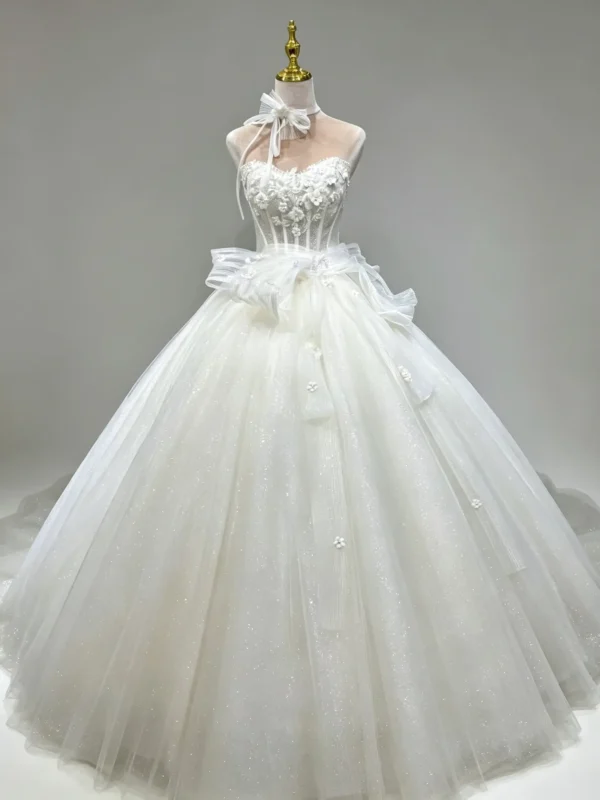Tulle Ball Gown Wedding Dress - Strapless 3D Floral Corset Bridal Gown