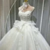 Tulle Ball Gown Wedding Dress - Strapless 3D Floral Corset Bridal Gown