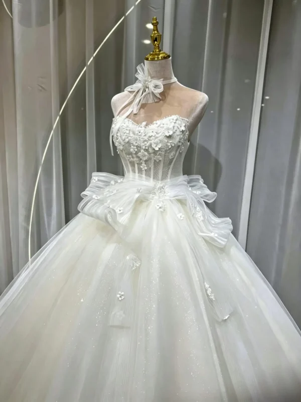 Tulle Ball Gown Wedding Dress - Strapless 3D Floral Corset Bridal Gown