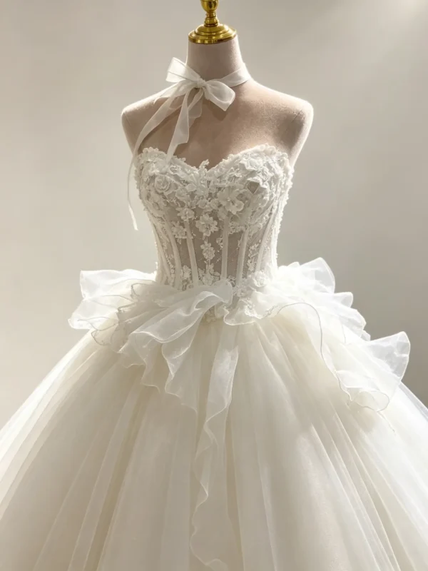 Tulle Ball Gown Wedding Dress - Strapless 3D Floral Corset Bridal Gown