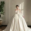 Strapless Satin Corset Wedding Dress with Front Buttons