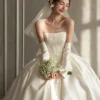 Strapless Satin Corset Wedding Dress with Front Buttons