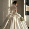 Strapless Satin Corset Wedding Dress with Front Buttons