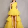 Yellow One-Shoulder High-Low Sweet 16 Tulle Dress