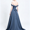 Dusty Blue Off Shoulder Big Bow Satin A Line Formal Evening Gown Maxi Dress