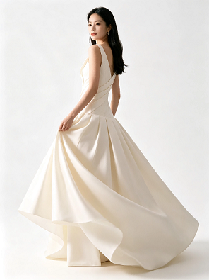 Ivory One Shoulder Draped Satin Pleated High Low A Line Formal Evening Gown Maxi Dress