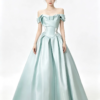 Mint Green Off Shoulder Ruffle Satin Corset A Line Formal Ball Gown Maxi Dress