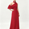 Red High Neck One Shoulder Draped Chiffon Mermaid Formal Evening Maxi Gown