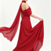 Red High Neck One Shoulder Draped Chiffon Mermaid Formal Evening Maxi Gown