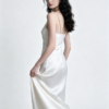 Ivory Pearl Spaghetti Strap Satin Mermaid Wedding Formal Evening Maxi Gown