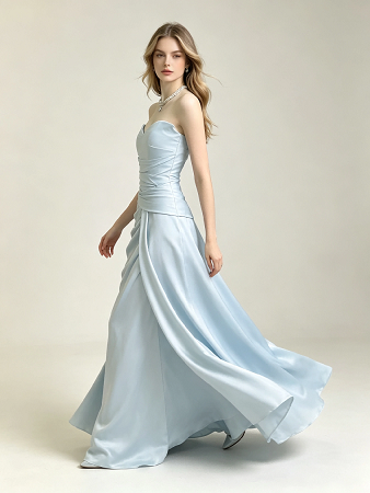 Light Blue Strapless Sweetheart Ruched Satin Mermaid Formal Evening Maxi Gown