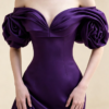 Dark Purple Off Shoulder 3D Floral Satin Mermaid Formal Evening Maxi Gown