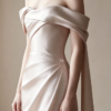 Champagne Off Shoulder Twist Draped Satin Mermaid Formal Evening Maxi Gown