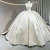 Ivory Strapless Bow Satin Lace Ball Gown Wedding Dress For Bride