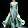 Sage Green Off Shoulder Cross Ruched Satin Mermaid Formal Evening Maxi Gown