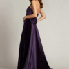 Dark Purple Strapless Pleated Satin Top Velvet Mermaid Maxi Dress Long Train Formal Evening Gown