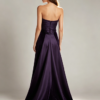 Dark Purple Strapless Pleated Satin Top Velvet Mermaid Maxi Dress Long Train Formal Evening Gown