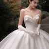 Ivory Strapless Plain Satin Ball Gown Wedding Dress For Bride